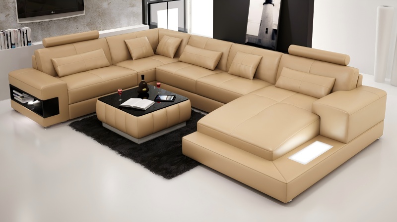 4 meter stor lædersofa, minimalistisk design kan også rumme hele familien