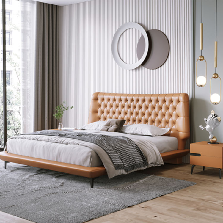 Læder Luksus King Size Tufted Bed